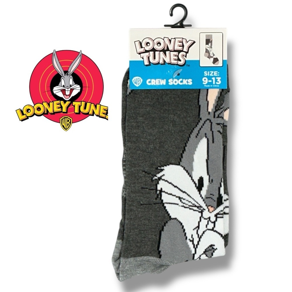 Bugs Bunny Crew Socks Novelty Looney Tunes Gray Unisex Mens One Size 9-13 - Picture 16 of 16
